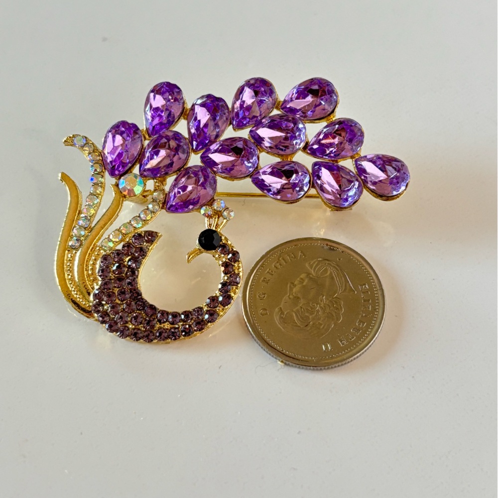 Crystal Rhinestone Peacock Brooch - Picture 3 of 4